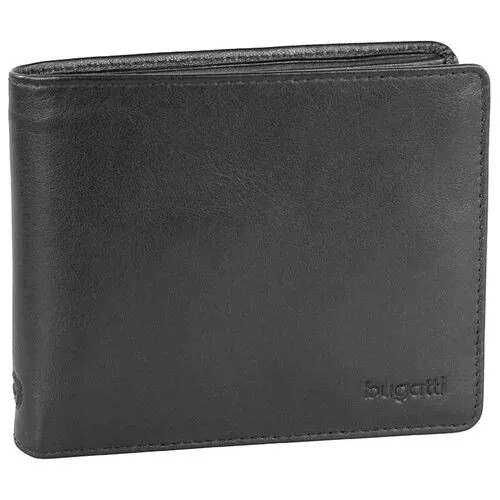 Портмоне BUGATTI Primo, чёрное, натуральная воловья кожа, 11,5х2х9,5 см, MR-49108001