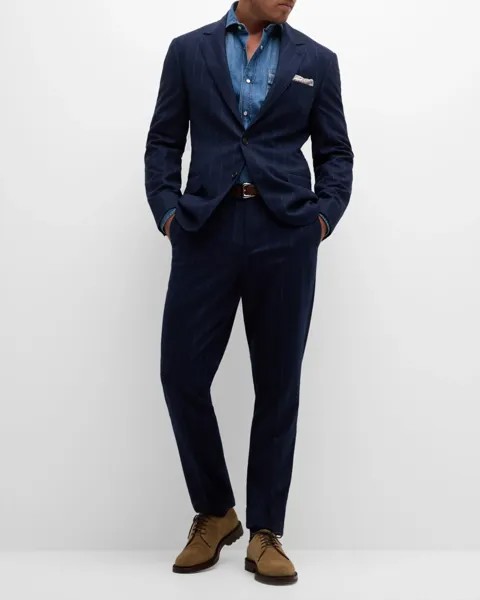 Мужской шерстяной костюм в полоску Brunello Cucinelli, цвет Blue