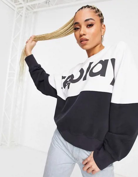 Черно-белый oversized-свитшот в стиле колор блок с логотипом спереди Replay-Разноцветный
