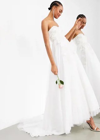 Свадебное платье-бандо с пышной юбкой и цветочной вышивкой ASOS EDITION Matilda-Белый