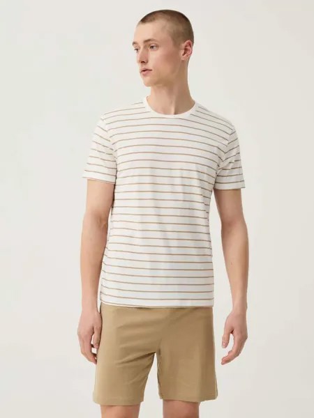 Короткая пижама с полосатым верхом Ovs, цвет white/beige
