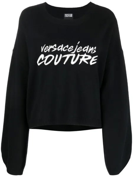 Versace Jeans Couture джемпер с широкими рукавами и вышитым логотипом, черный