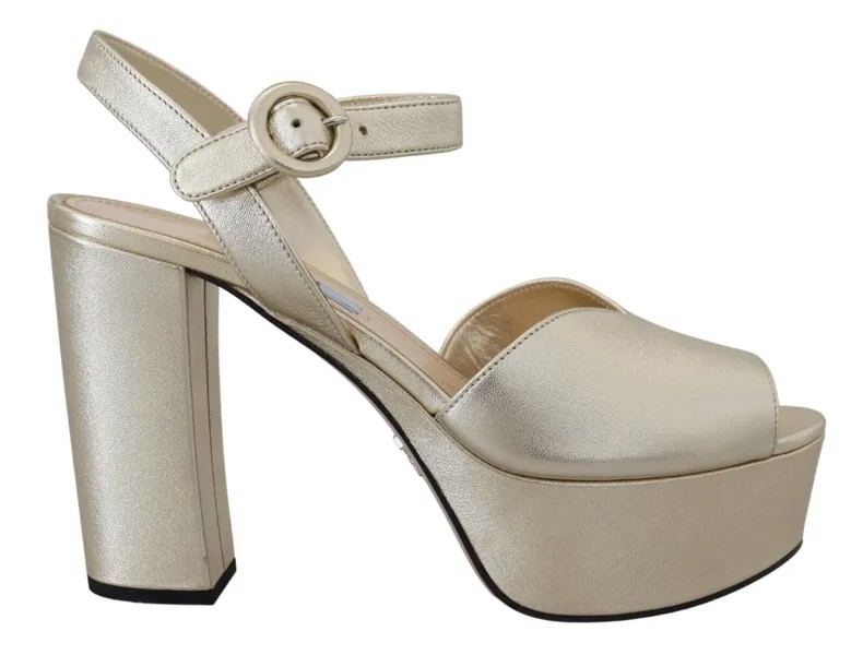 PRADA Shoes Золотые кожаные сандалии наппа на каблуке с ремешком на щиколотке EU36.5 / US6 900usd