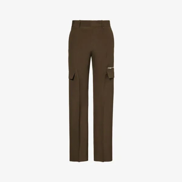 Широкие шерстяные брюки с карманами на клапанах Givenchy, хаки
