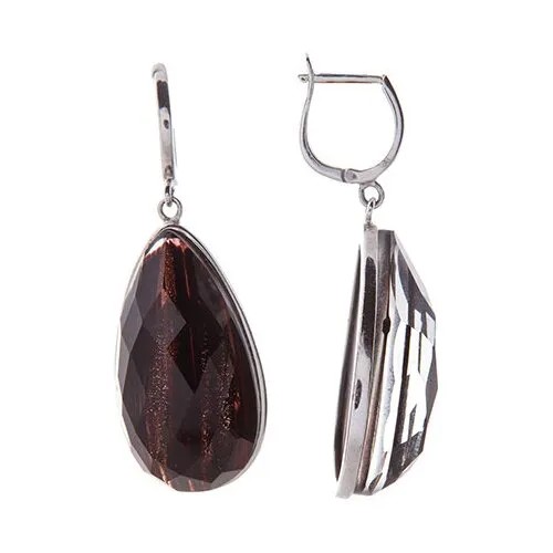 Серьги Серена-Сильвер, серебро, 925 проба, кварц, коричневый