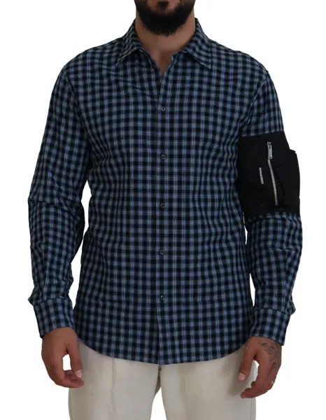 DSQUARED2 Мужская рубашка в разноцветную черную клетку с длинными рукавами IT48/US38/M 700 долларов США