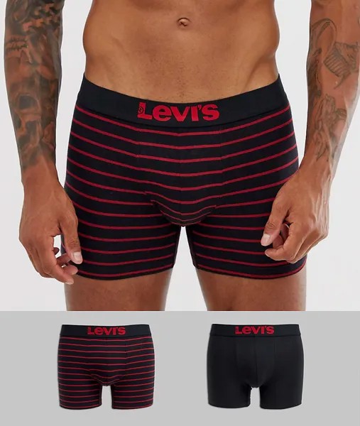 Боксеры-брифы (черный/в полоску) Levi's - Набор из 2 пар со скидкой-Красный