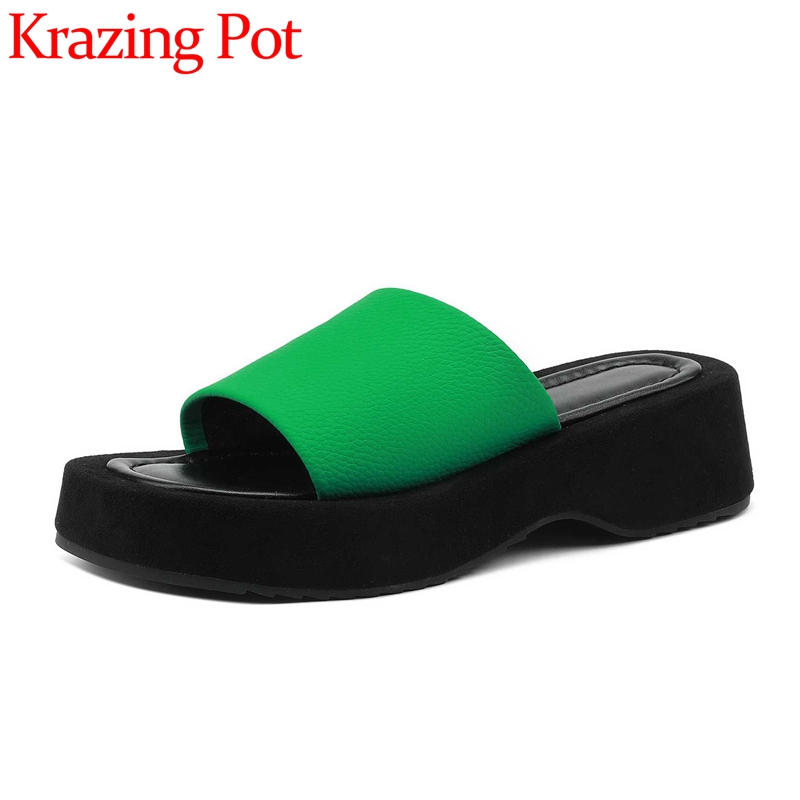 Сланцы Krazing Pot из натуральной кожи на толстой подошве, сланцы, уличные тапочки, Удобные однотонные высококачественные женские тапочки, L05