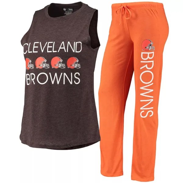 Женский комплект Concepts Sport оранжевый/коричневый Cleveland Browns Muscle Майка и брюки для сна