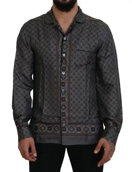 DOLCE - GABBANA Рубашка серая, шелковый атлас в стиле барокко, повседневная 37 / 14,5 США / XS Рекомендуемая розничная цена 980 долларов США