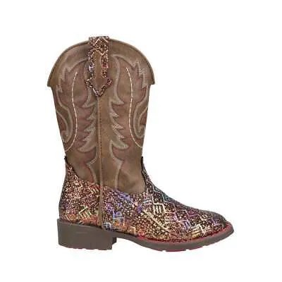 Roper Aztec Glitter Square Toe Cowboy Youth Girls Brown Casual Boots 09-018-122