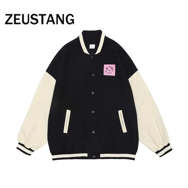 Zeustang куртки Harajuku уличная одежда бомбер вышивка хип-хоп свободные леопардовые нашивки бейсбольные Пальто повседневные мужские модные топы
