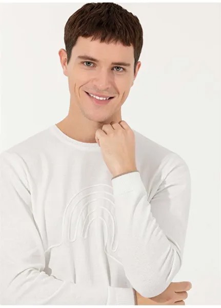 Бежевый мужской свитер стандартного кроя с круглым вырезом Pierre Cardin