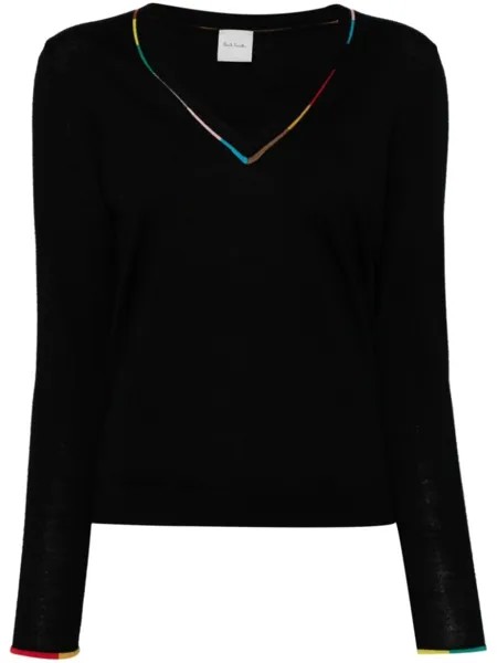 Paul Smith джемпер из шерсти мериноса с V-образным вырезом, черный
