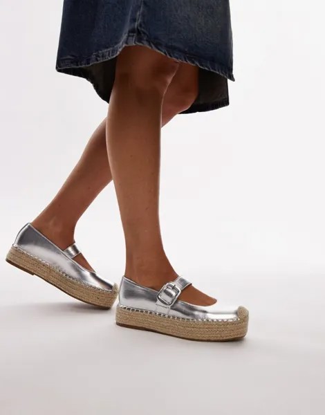 Topshop - Cherry - Серебристые эспадрильи Mary Jane