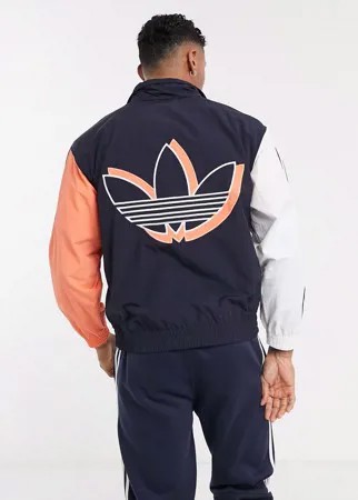 Темно-синяя олимпийка с контрастными рукавами adidas Originals-Темно-синий