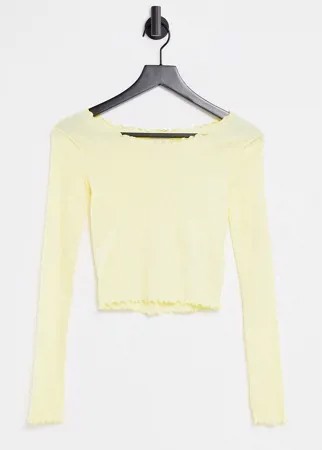 Лимонный лонгслив с волнообразной отделкой по краю Topshop-Желтый