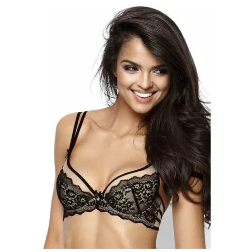 Бюстгальтер  MAT lingerie, чашка полупоролон, с пуш-ап, на косточках, бретели регулируемые, размер 65C, черный, бежевый