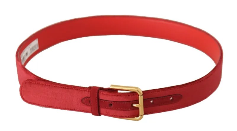 Ремень DOLCE - GABBANA Красный бархат, золотая металлическая пряжка с выгравированным логотипом s. 85 см/34 дюйма