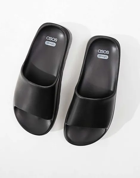 ASOS DESIGN Wide Fit – Freedom – Черные шлепанцы на толстой плоской платформе