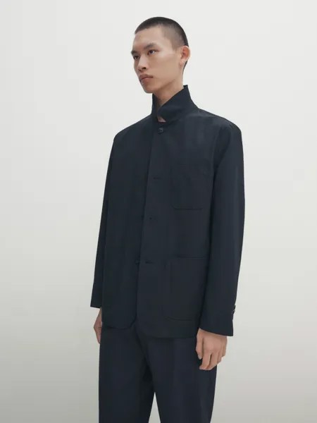 Темно-синяя техническая футболка Massimo Dutti, темно-синий