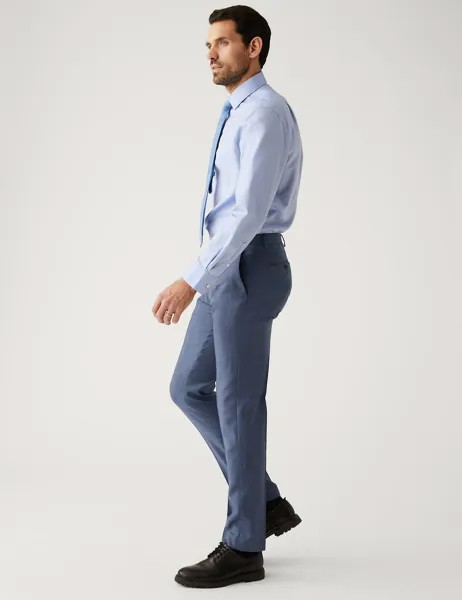 Костюмные брюки узкого кроя из чистой шерсти в клетку Marks & Spencer
