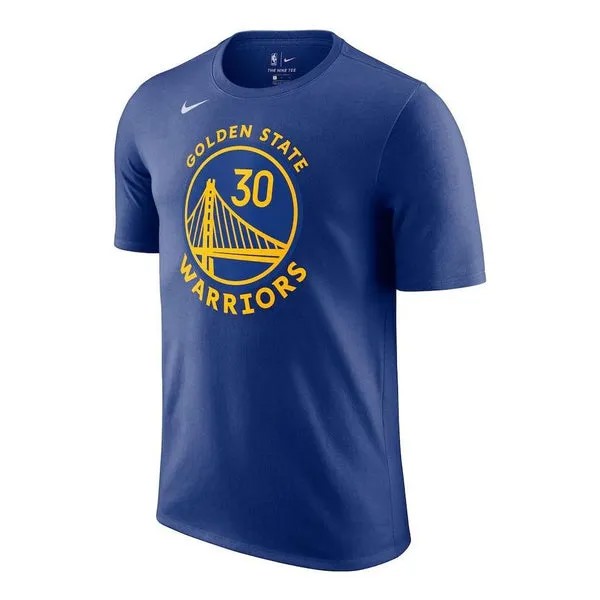 Футболка Men's Nike Alphabet Printing Casual Sports Round Neck Short Sleeve Golden State Warriors Curry 30 Blue T-Shirt, синий