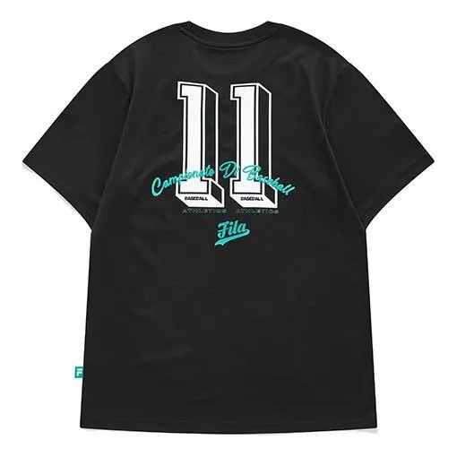 Футболка Men's FILA FUSION Baseball Sports Printing Round Neck Short Sleeve Dark Black T-Shirt, черный