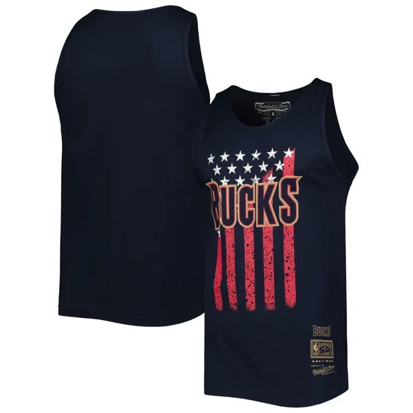 Мужская темно-синяя майка Mitchell & Ness Milwaukee Bucks Hardwood Classics Americana со звездами и полосками