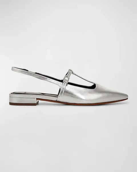 Балетки Iliana с металлизированными Т-образными ремешками Vince, цвет Silver Leather