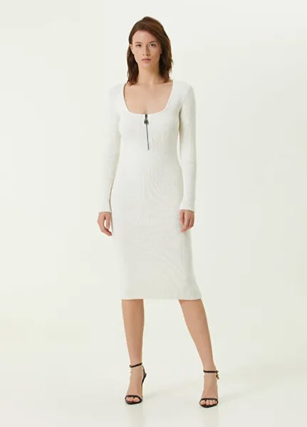 Белое шерстяное платье-миди на молнии Tom Ford