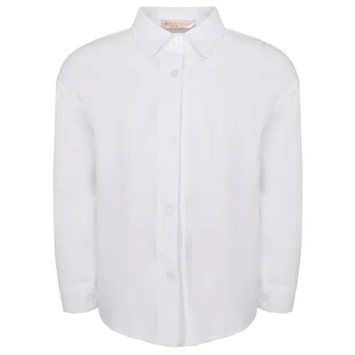 Рубашка , полуприлегающий силуэт, на пуговицах, длинный рукав, однотонная, размер 122, белый