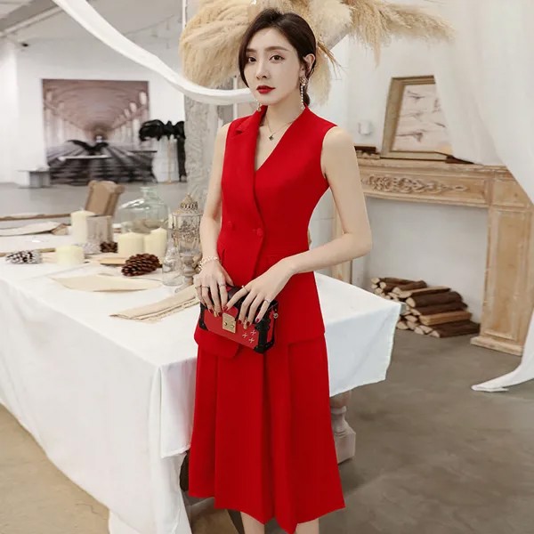 Таиландский бренд, модная сетчатая красная юбка для костюма, новинка 2022, небольшое стильное тонкое платье для богини, женское свадебное пла...