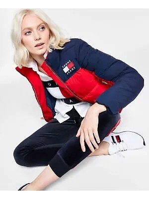 TOMMY JEANS Женская красная зимняя куртка-пуховик на молнии с воротником-стойкой XXS