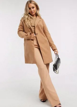 Бежевое однобортное пальто In The Style-Светло-коричневый