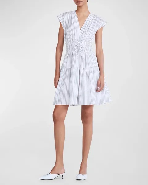 Мини-платье Tora в полоску с V-образным вырезом Derek Lam 10 Crosby, цвет White/Dusty Eggshell