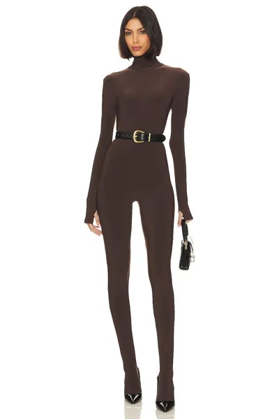 Комбинезон Norma Kamali Slim Fit Turtle Catsuit With Footsie, цвет Chocolate