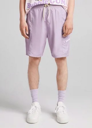 Сиреневые нейлоновые шорты с молнией Bershka-Фиолетовый цвет