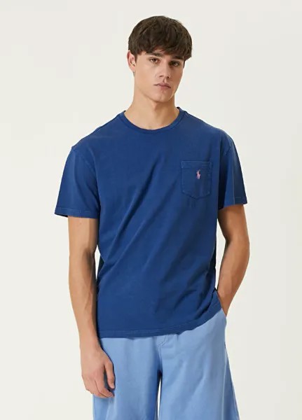 Футболка с вышитым логотипом на воротнике-поло Polo Ralph Lauren, синий