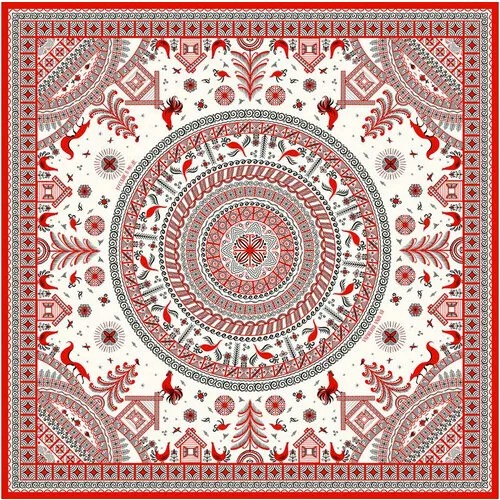 Платок Русские в моде by Nina Ruchkina,90х90 см, красный, белый