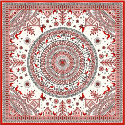 Платок Русские в моде by Nina Ruchkina,90х90 см, красный, белый