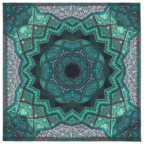 Платок Павловопосадская платочная мануфактура,80х80 см, черный, зеленый