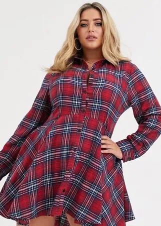 Короткое приталенное платье-рубашка в клетку тартан Missguided Plus-Мульти