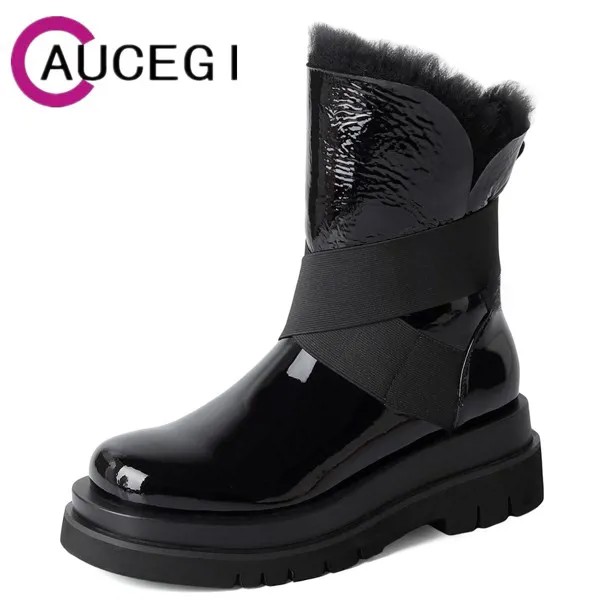Женские зимние ботильоны Aucegi с круглым носком, теплые плюшевые ботинки на плоской платформе черного и золотого цвета, 2022