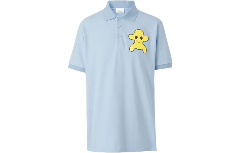 Футболка-поло свободного кроя с принтом Monster Graphic Cotton «Светло-голубая» Burberry, светло-голубой