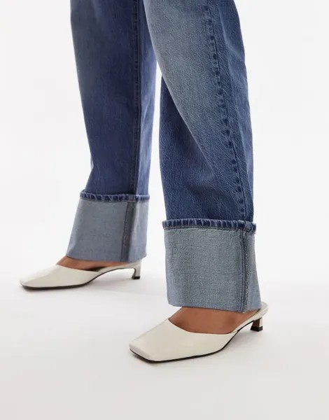 Topshop – Audrey – Мюли с квадратным носком на среднем каблуке из кожи премиум-класса Off White