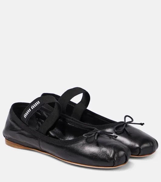 Кожаные балетки с логотипом Miu Miu, черный