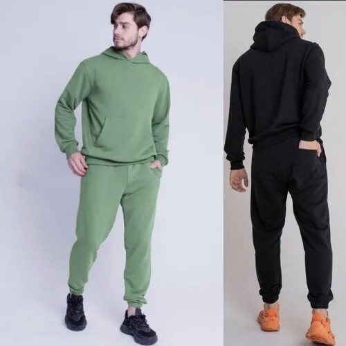 Костюм , худи и брюки, оверсайз, капюшон, карманы, размер XXL, зеленый