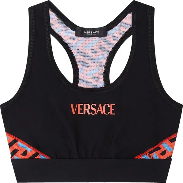 Бюстгальтер Versace Monogram Print Sports Bra 'Black/Orange', черный