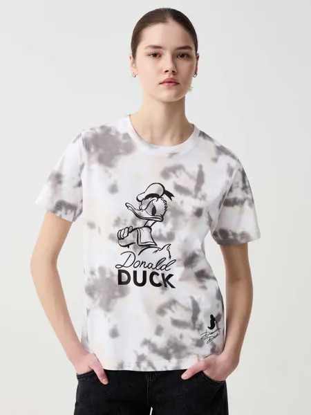 Футболка Tie-Dye с принтом «Дональд Дак 90» Ovs, цвет white/grey